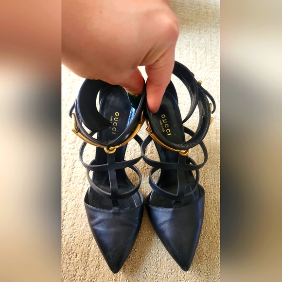 Gucci Black T-bar Horsebit Ankle Cuff Pumps - Picture 3 of 5